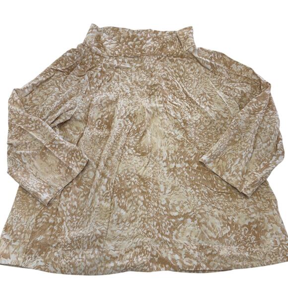 Soft Surroundings Top Womens Medium Tan White Animal Printed Funnel Neck Blouse - Picture 1 of 7